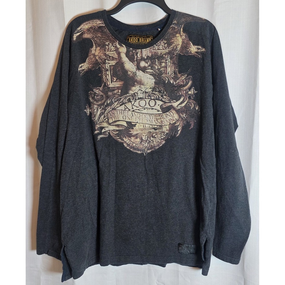 AKOO Mens Long Sleeve Shirt Sz 2xl Dark Gray Graphic